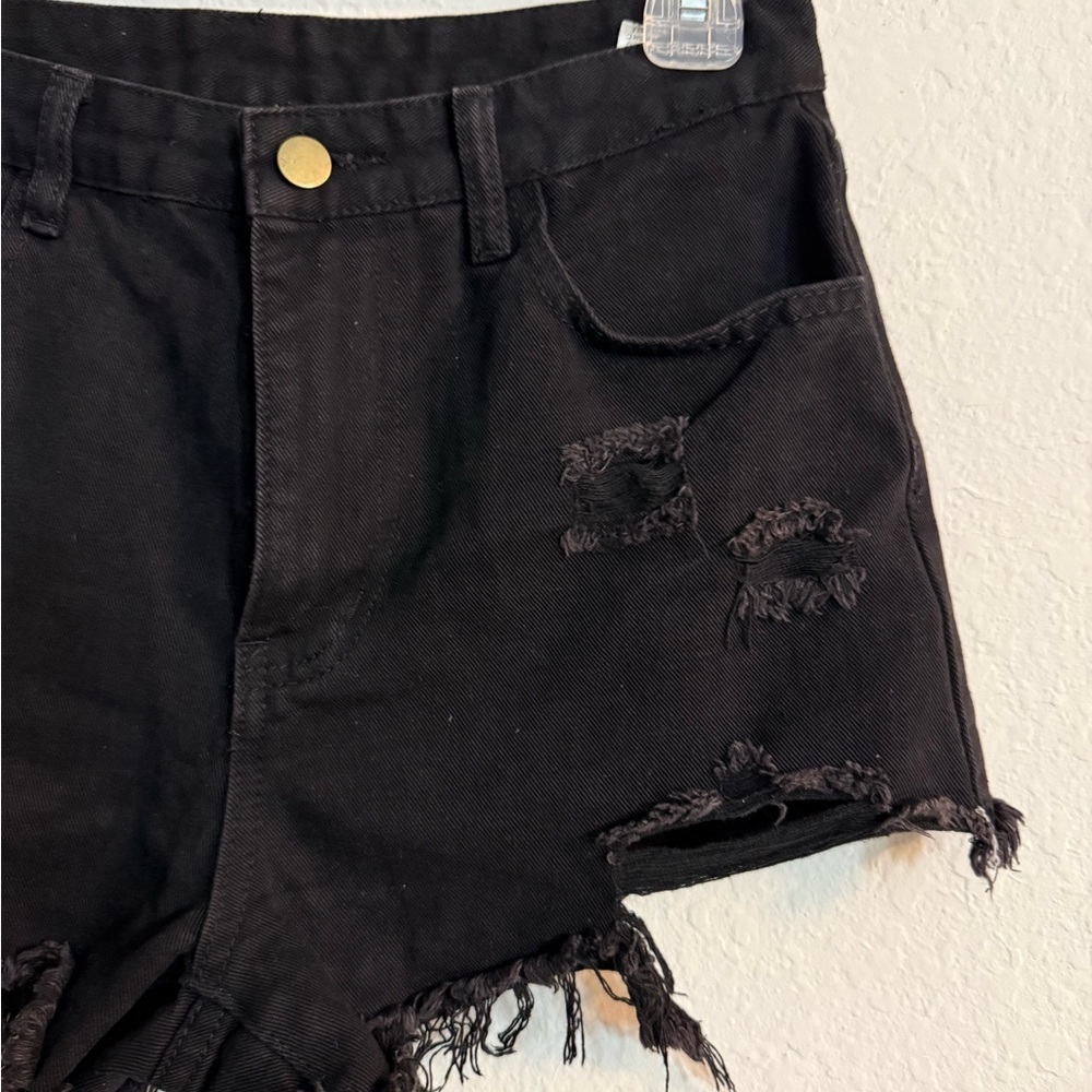SHEIN Black Distressed Denim Shorts - Picture 3 of 7